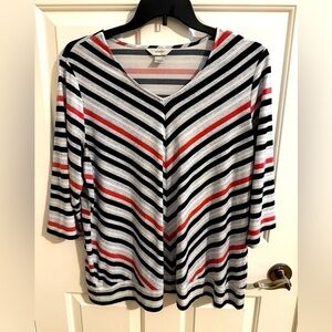 Christopher & Banks CJ Banks V Neck Stretchy Chevron Stripe Top Plus Size 1X